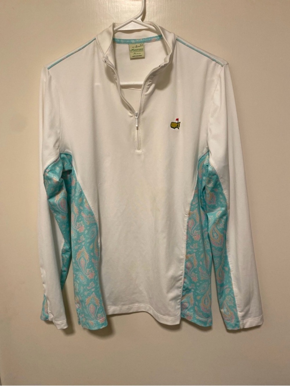 Peter Millar White & Aqua Paisley Quarter-Zip Pullover